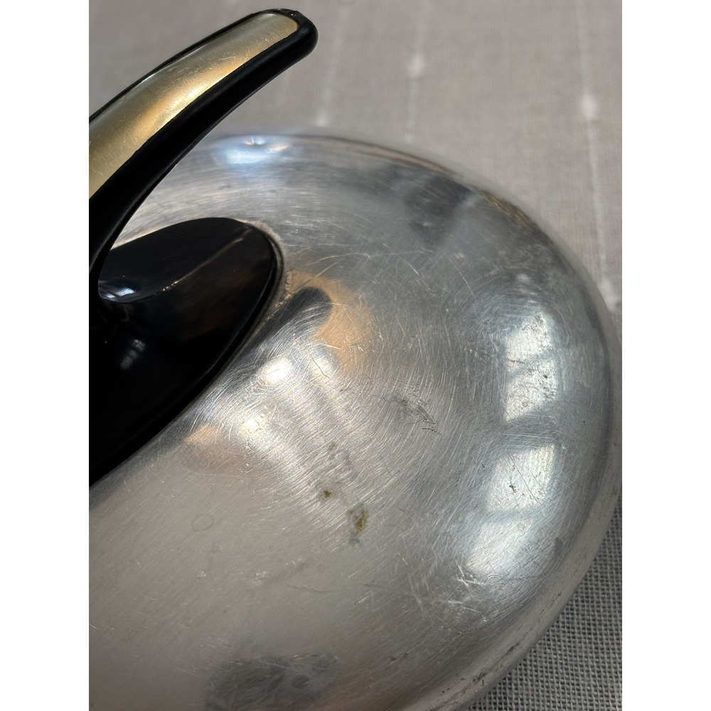 Unique Vintage Art Deco UFO Brushed Aluminum Whistling Tea Kettle Travel Size - Picture 3 of 12